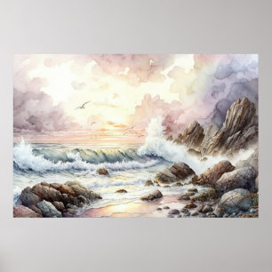 The Beauty of The Sea at Sunset Watercolor Poster