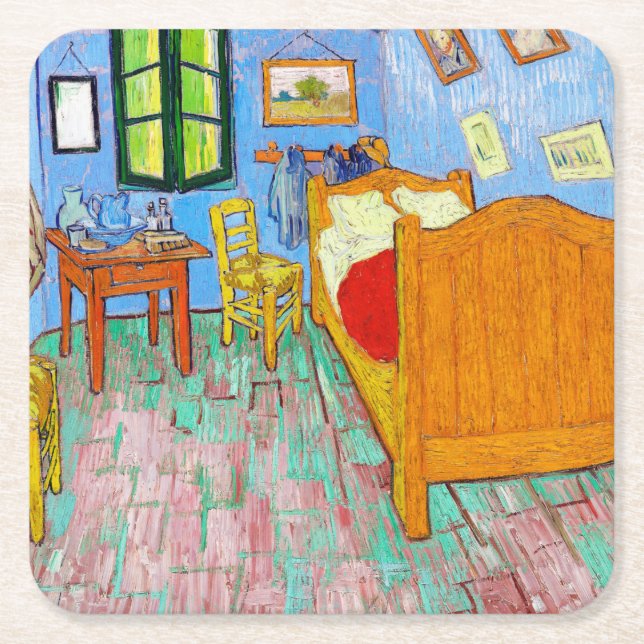 The Bedroom, Van Gogh Square Paper Coaster (Front)