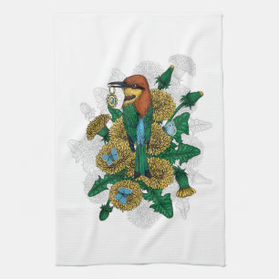 The bee eater with the golden pendant tea towel