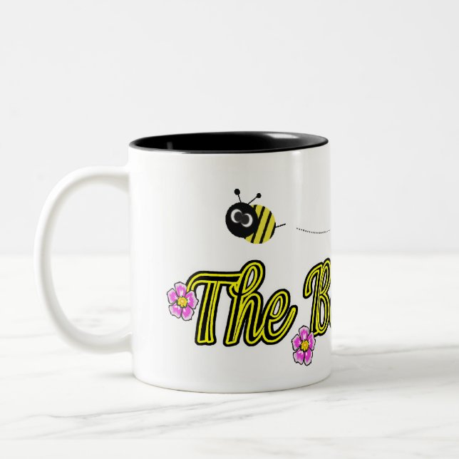 the bee lady with flowers Two-Tone coffee mug (Left)