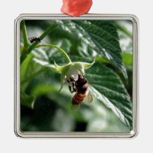 The Bee on the Raspberry Bush Metal Tree Decoration