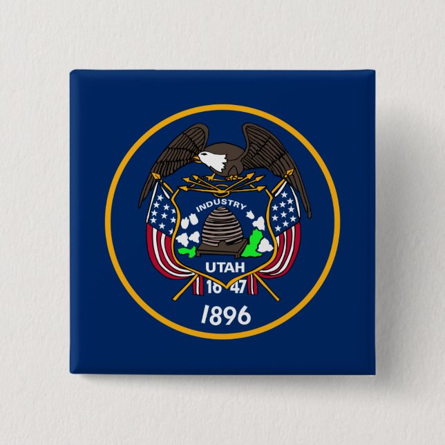 The Beehive State Industry Flag of Utah Button (Front)