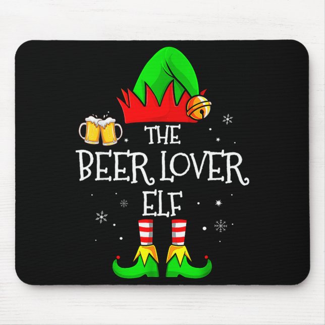 The Beer Lover Elf Matching Family Christmas Drink Mouse Mat (Front)