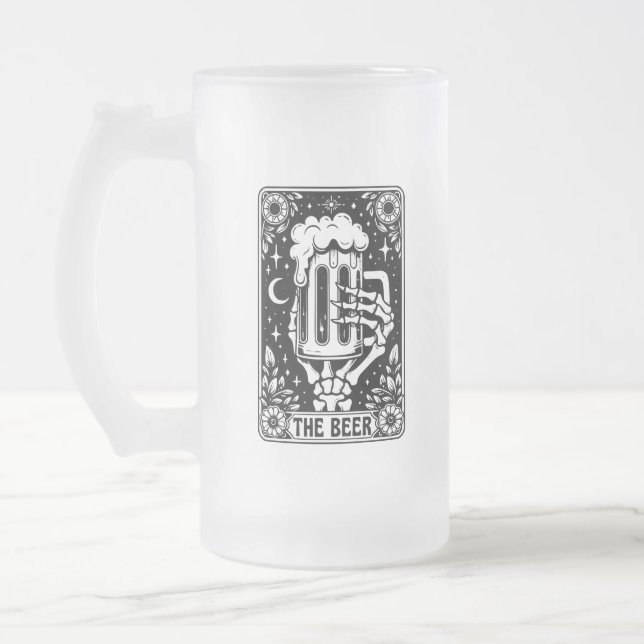 The Beer Tarot Card Frosted Glass Beer Mug (Left)