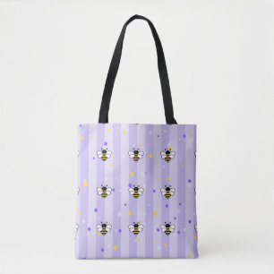 The bees in lilac background tote bag