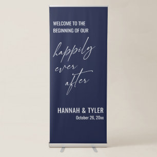 The Beginning of Our Happily Ever After Navy Blue Retractable Banner