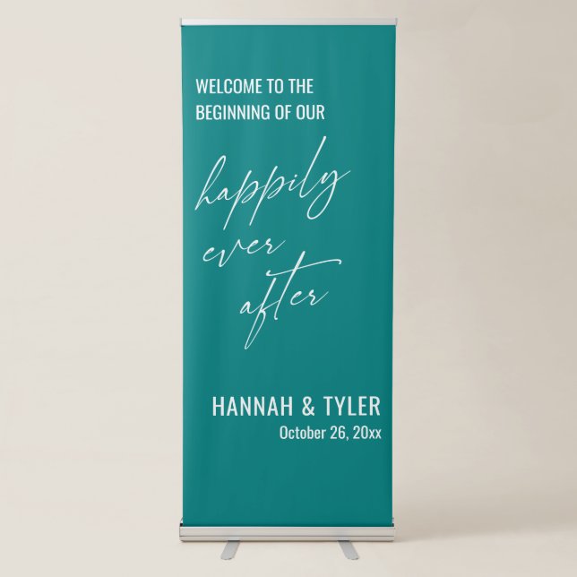 The Beginning of Our Happily Ever After Teal Retractable Banner (Front)