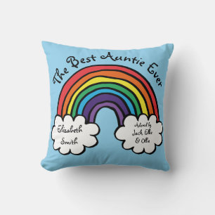 The Best Auntie Ever Colourful Rainbow Blue Cushion