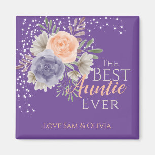 The Best Auntie Ever Floral Peony Rose Purple  Magnet