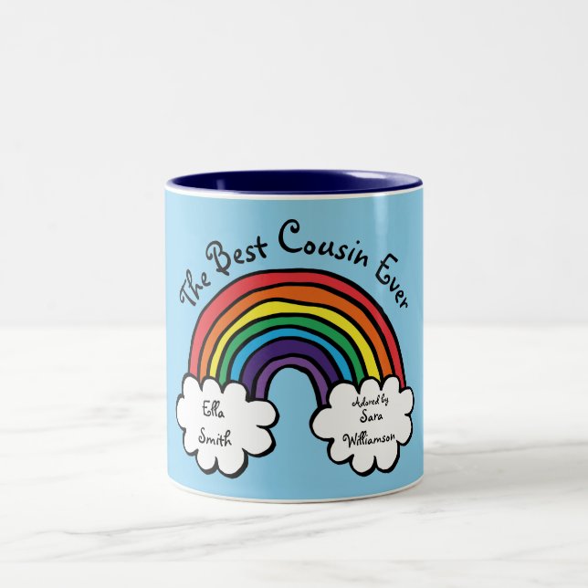 The Best Cousin Ever Rainbow Blue Two-Tone Coffee Mug (Center)