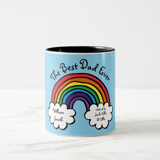 The Best Dad, Daddy, Father Ever Rainbow Blue Two-Tone Coffee Mug (Center)