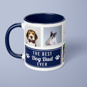 The Best Dog Dad Ever Navy Blue Pet Collage Photo Mug