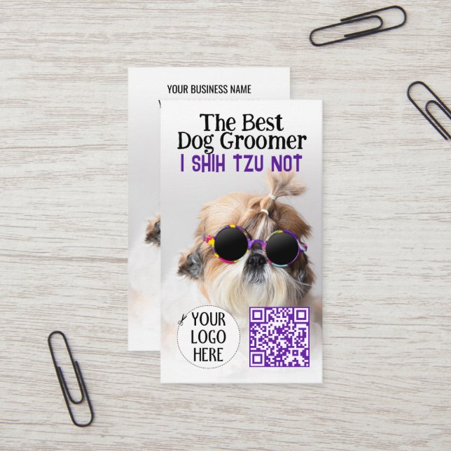 The Best dog groomer Shih Tzu Not Logo QR code Business Card (Front/Back In Situ)