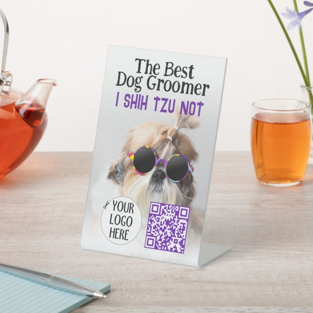 The Best dog groomer Shih Tzu Not Logo QR code Pedestal Sign (In SItu)