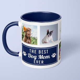 The Best Dog Mum Ever Navy Blue Pet Collage Photo Mug
