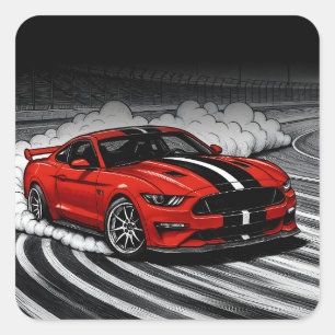 The Best Drift Car Red Muscle Square Sticker