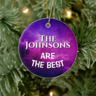 The Best" Family | Deep Violet Space & Stars Custo Ceramic Tree Decoration