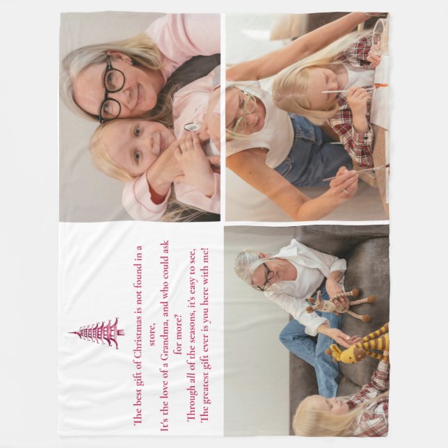 The Best Gift, Grandma, Christmas Pagoda 3-Photo  Fleece Blanket (Front)
