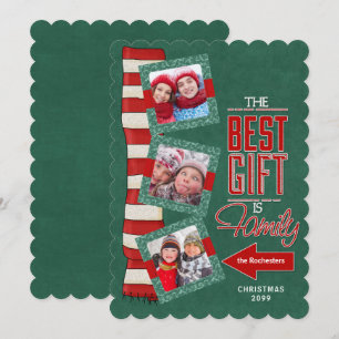 The Best Gift is Family Green Chalkboard 3 Photo Holiday Card