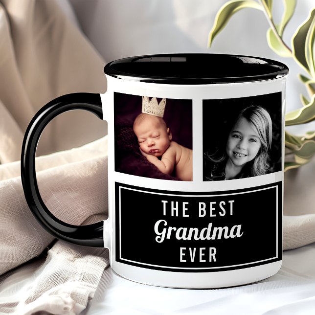 The Best Grandma Ever Black Collage Photo Mug (Creator Uploaded)