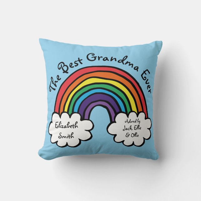 The Best Grandma Granny Ever Colorful Rainbow Blue Cushion (Front)