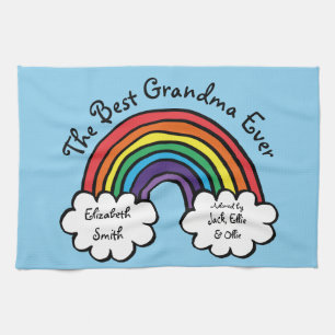 The Best Grandma Granny Ever Rainbow Blue Tea Towel