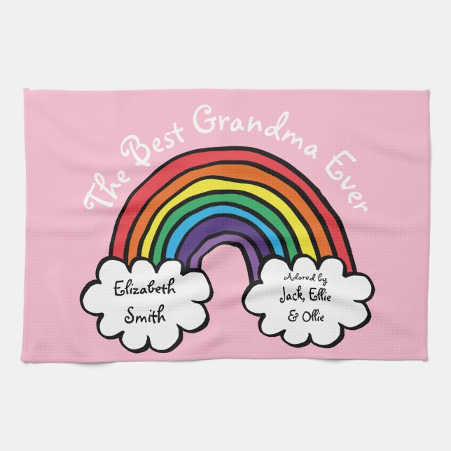 The Best Grandma Granny Ever Rainbow Pink Tea Towel (Horizontal)