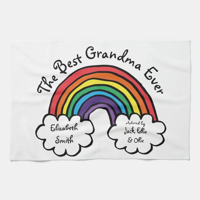 The Best Grandma Granny Ever Rainbow Tea Towel (Horizontal)