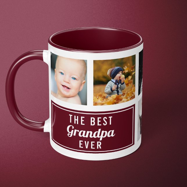 The Best Grandpa Ever Burgundy Collage Photo Mug (Creator Uploaded)