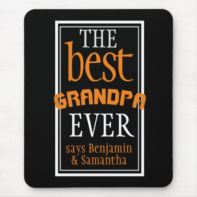 The Best Grandpa Ever Typography Black Mouse Mat (Front)