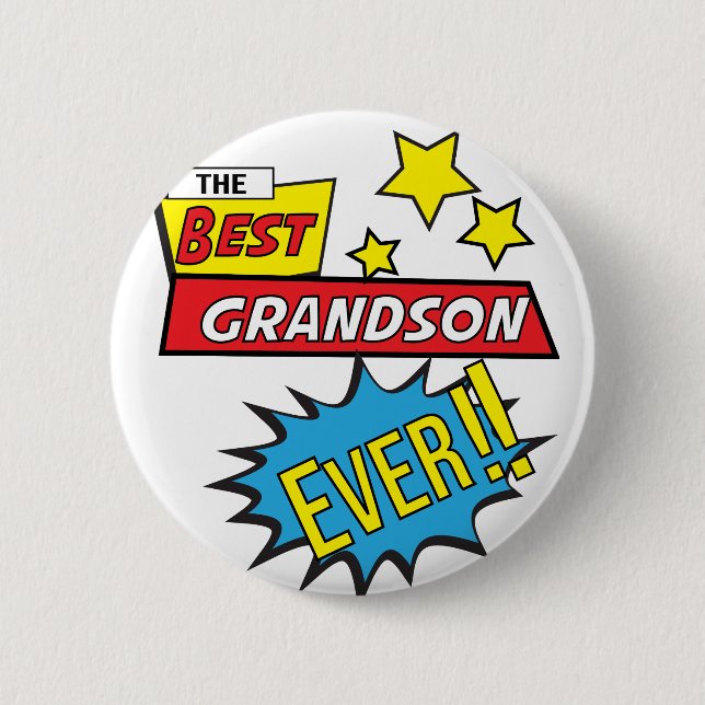The best grandson ever pop art comic book 6 cm round badge (Front)