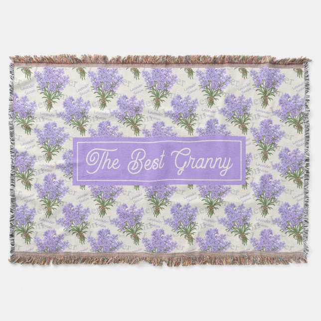 The Best Granny Lavender Floral Cozy Fleece Blanke Throw Blanket (Front)