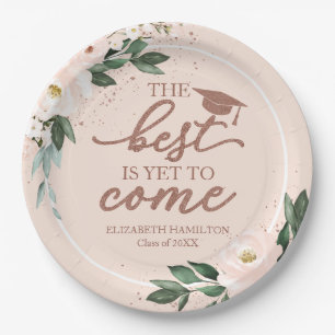 The Best Is Yet To Come Blush Floral Grad Party Paper Plate