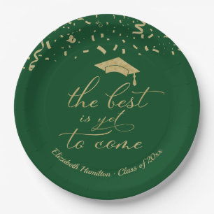 The Best Is Yet To Come Gold Green Grad Party Paper Plate