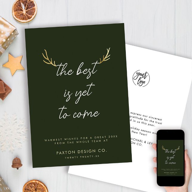 The Best is Yet to Come Modern Antlers Business Holiday Card (Creator Uploaded)