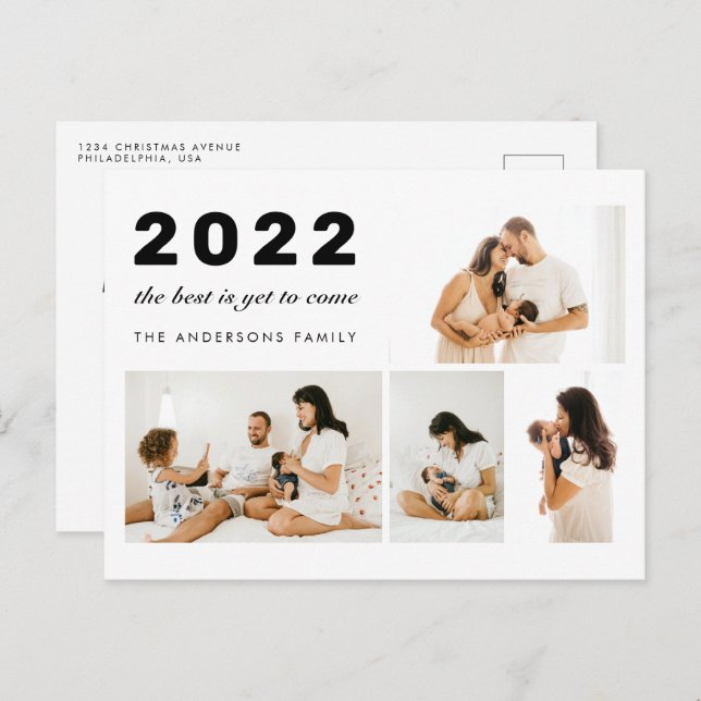 The Best is Yet to Come New Year 4 Photo Holiday Postcard (Front/Back)