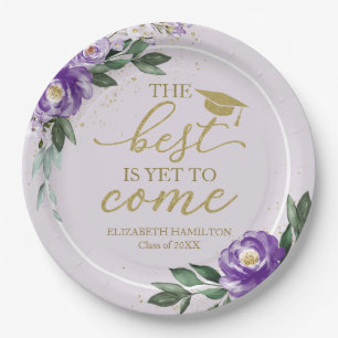 The Best Is Yet To Come Purple Floral Grad Party Paper Plate