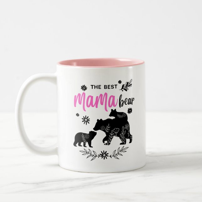 The Best Mama Bear with Two Bear Cubs  Two-Tone Coffee Mug (Left)