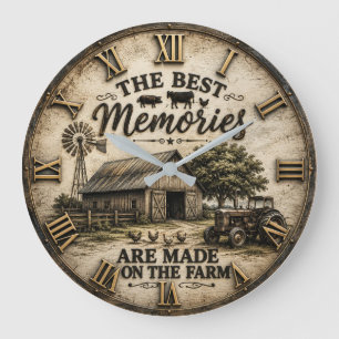 The Best Memories Are Made on the Farm Rustic Barn Large Clock
