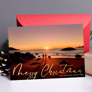 The Best Merry Christmas 2022 Gold Photo Foil Holiday Card