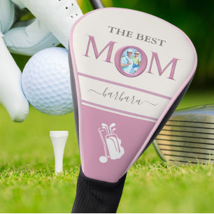 The Best Mom Photo Stylish Pink Lavender Lettering Golf Head Cover