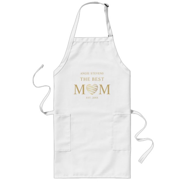 The Best MOM Quote White & Gold Effect Heart Long Apron (Front)