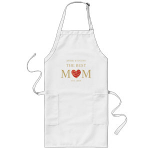 The Best MOM Quote with Red & Gold Effect Heart Long Apron