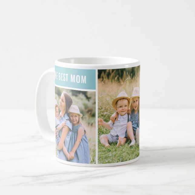 The Best Mum Aqua Blue Mothers Day Photo Collage Coffee Mug (Front Left)