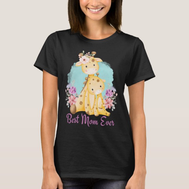 The Best Mum Ever Cute Mum Baby Giraffe and Mum T-Shirt (Front)