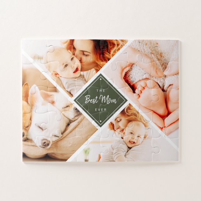 The Best Mum Ever Modern Custom Photos Jigsaw Puzzle (Horizontal)