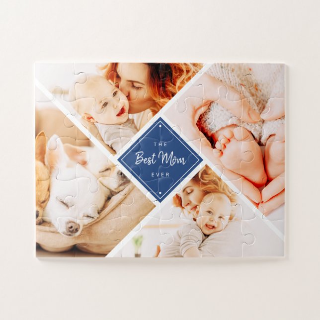 The Best Mum Ever Modern Custom Photos Jigsaw Puzzle (Horizontal)