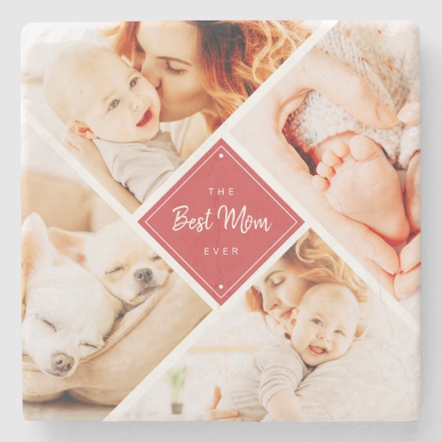 The Best Mum Ever Modern Custom Photos Stone Coaster (Front)