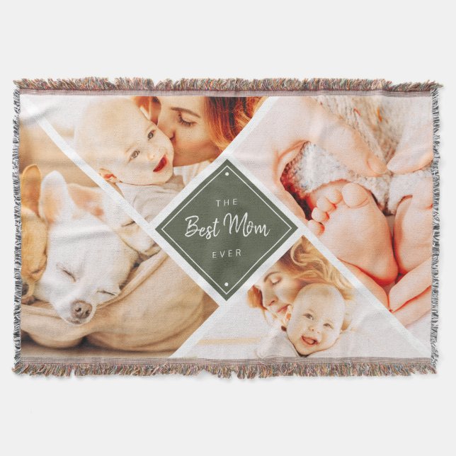 The Best Mum Ever Modern Custom Photos Throw Blanket (Front)