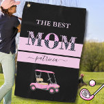 The Best Mum Stylish Black Pink Lettering Golf Towel<br><div class="desc">Love this look -- against a black background -- MOM -- in special black and pink lettering with her name and a golf cart. A chic and stylish gift idea -- perfect for a holiday or retirement gift idea. if you need any design assistance or a special request, just send...</div>